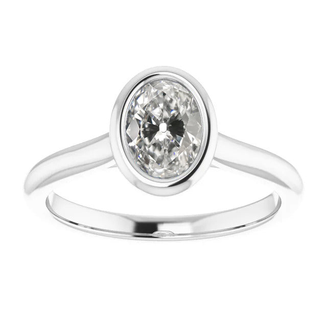 Oval Diamond Ring Old Mine Cut Bezel Set White Gold 2 Carats