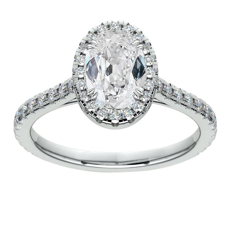 Oval Halo Engagement Ring Old Miner Diamond Double Prong