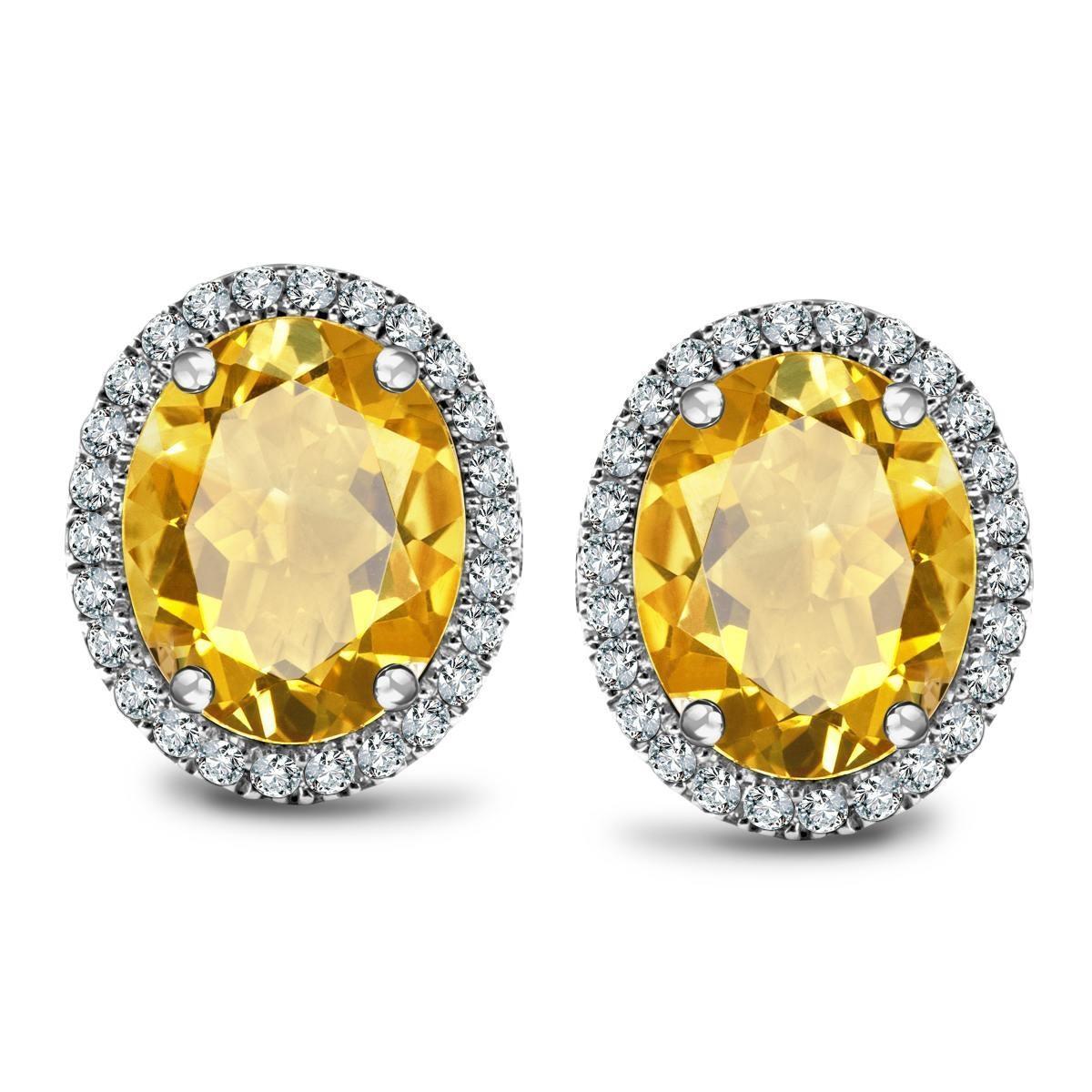 Oval Madeira Citrine With Diamond Stud Halo Earrings Ladies New weeding