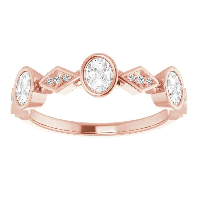 Oval Old Cut Diamond Half Eternity Band Bezel Prong Set