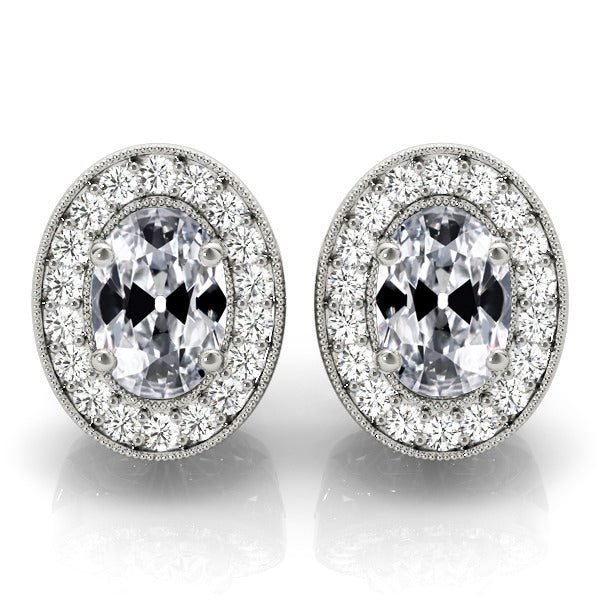 Oval Old Cut Diamond Stud 9.50 Ct Halo Earring Prong Set