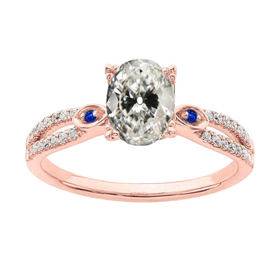 Old Miner Cut Diamond Sri Lankan Sapphire Ring