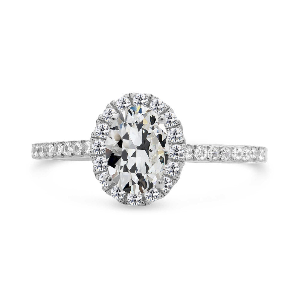 Oval Old Mine Cut Diamond Halo Ring