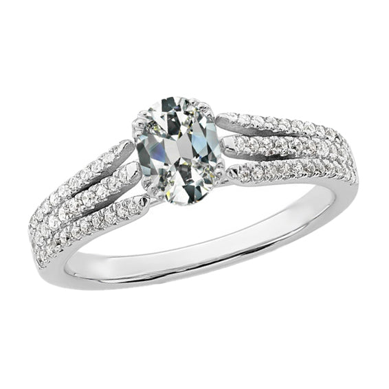 Oval Old Mine Cut Diamond Ring Split Shank
