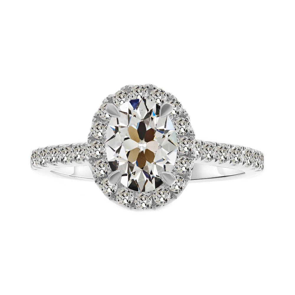 4.50 Carats Oval Old Mine Cut Halo Anniversary Diamond Ring