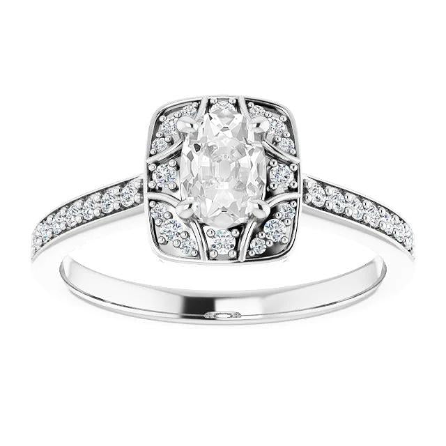 Oval Old Miner Diamond Halo Ring 14K White Gold