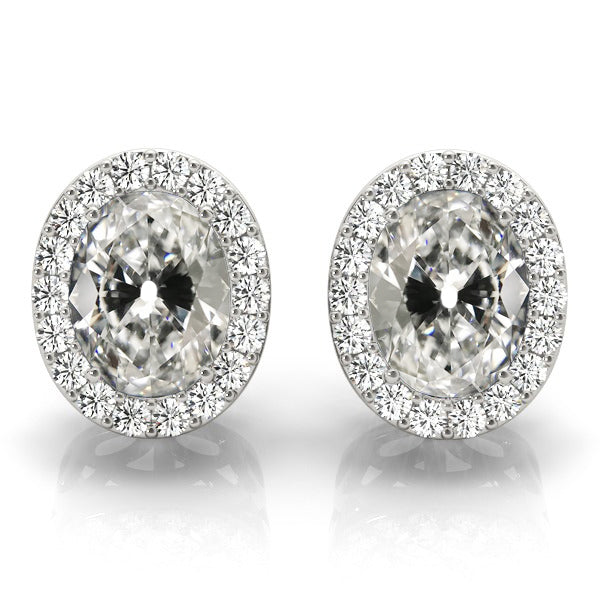 Oval Old Miner Diamond Halo Stud Earrings 10.50 Carats