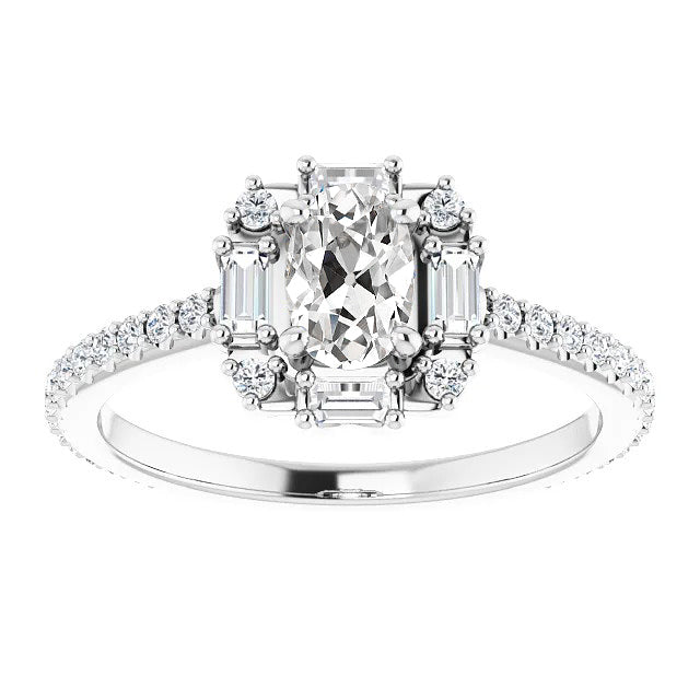 Oval Women Diamond Engagement Ring White Gold Solitaire Ring with Accents