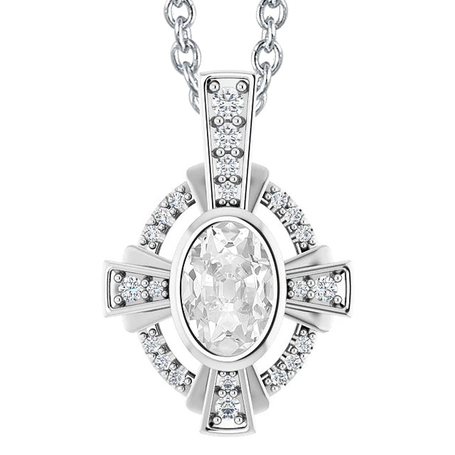 Oval Old Miner Diamond Slide Pendant With Chain
