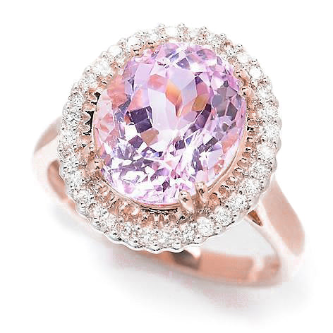 Brilliant Engagement Oval Pink Kunzite With Diamond Fancy Ring Rose Gold
