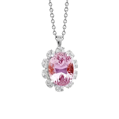 Oval Pink Kunzite With Natural Earth Mined Diamond Necklace Pendant Women 12.50 Carats