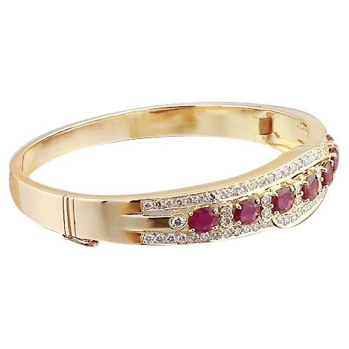Oval Ruby Diamond Bangle New Womans Stylish Yellow Gold