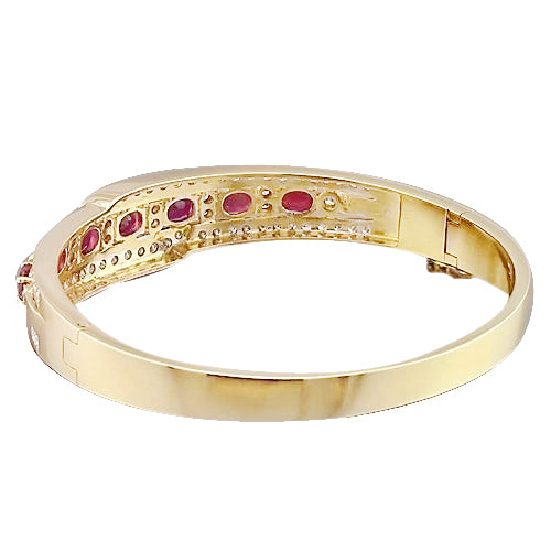 Oval Ruby Diamond Bangle New Womans Stylish Yellow Gold
