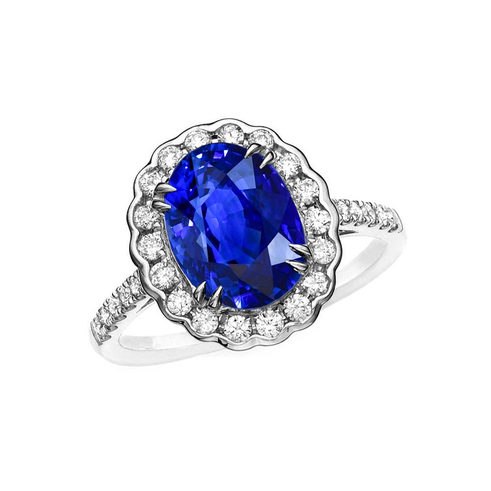 Oval Sri Lankan Sapphire Diamonds Fancy Lady’s Ring White Gold