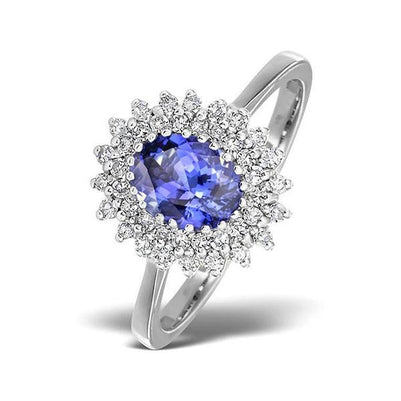 Oval Tanzanite And Round Natural Earth Mined Diamonds 11.25 Carats Ring White Gold 14K