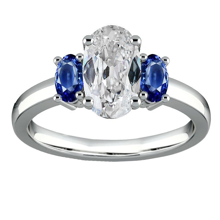Three Stone Ring Old Miner Diamond & Blue Sapphires
