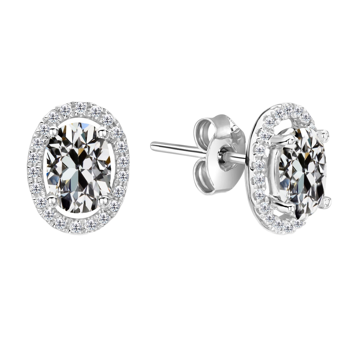 Oval & Round Diamond Halo Stud Earrings Gold Jewelry 5 Carats