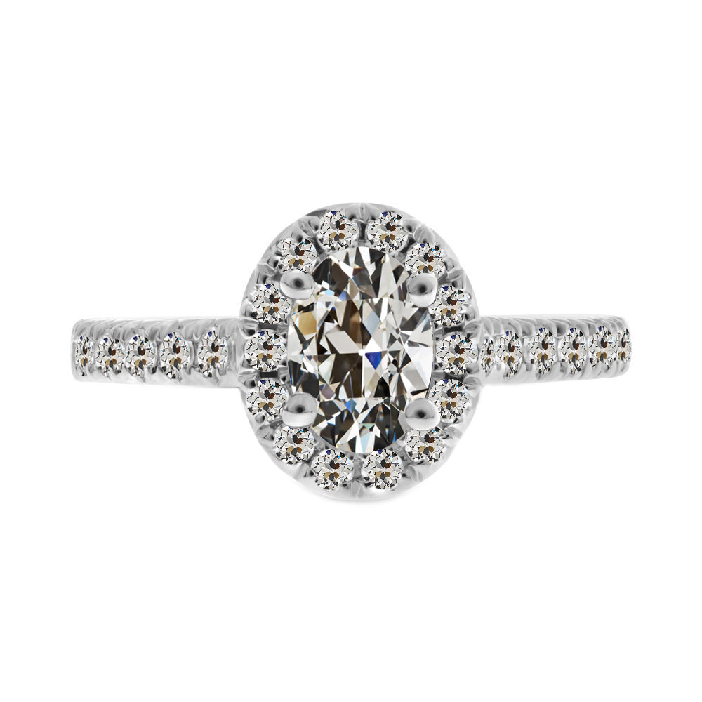 4 Carats Oval & Round Old Cut Diamond Wedding Halo Ring