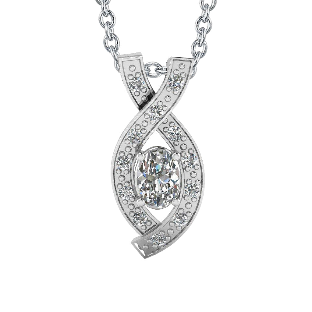 Oval & Round Shaped Lab Grown Pendant Necklace 2.70 Carat WG 14K