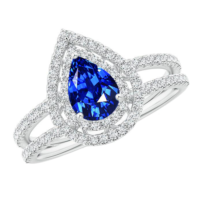Pear And Round Cut 4.90 Ct Ceylon Sapphire Natural Earth Mined Diamonds Ring