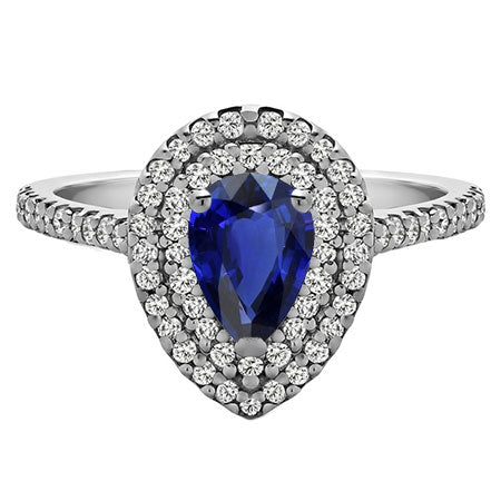 Pear Ceylon Gemstone Ring 3.50 Ct Double Halo Diamond Jewelry
