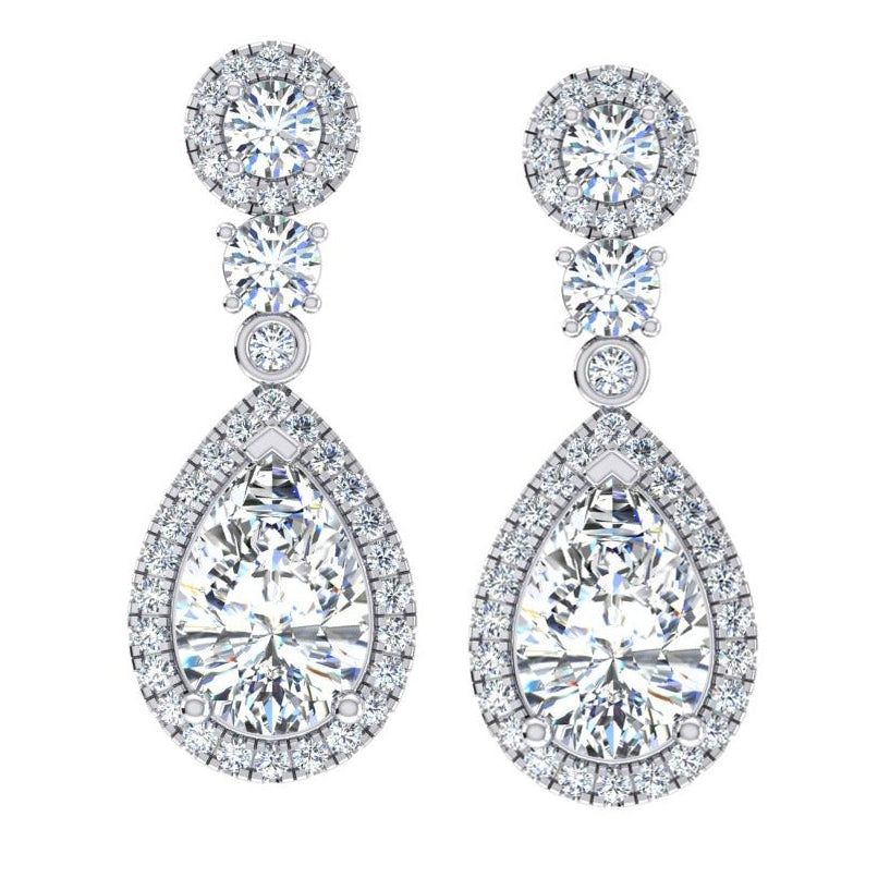 Halo Drop Diamond Earrings 10.50 Carats