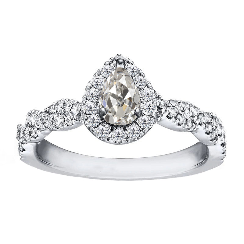 Pear Diamond Halo Old Cut Anniversary Ring Infinity Shank 3.50 Carats