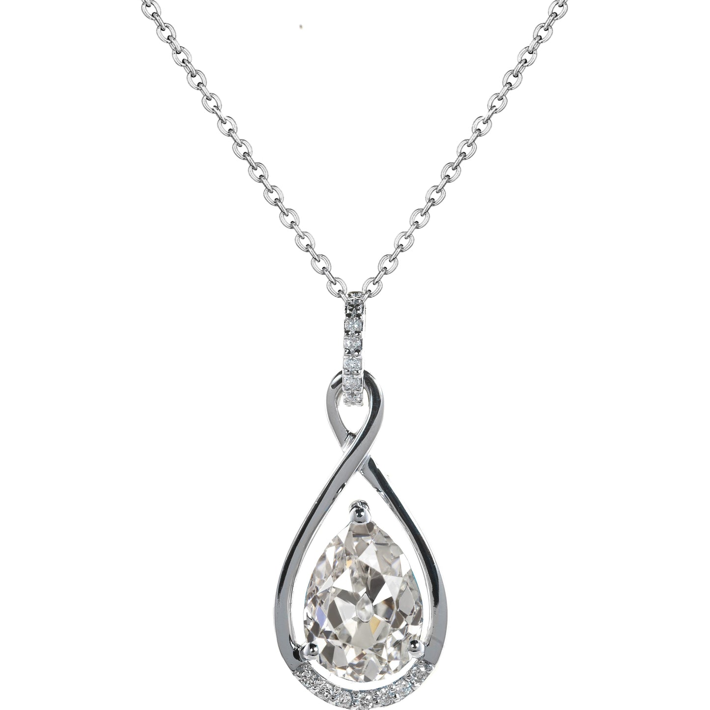Pear Old Cut Diamond Gold Pendant 2 Carats Prong Set