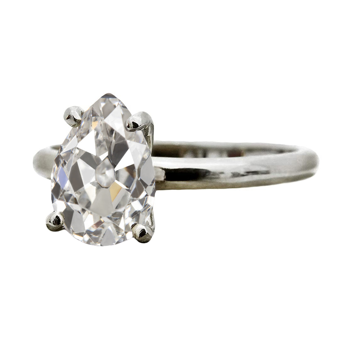 Pear Old Cut Diamond Solitaire Engagement Ring 3 Carats