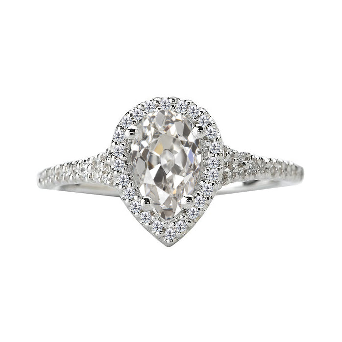 Pear Old Mine Cut Diamond Halo Ring
