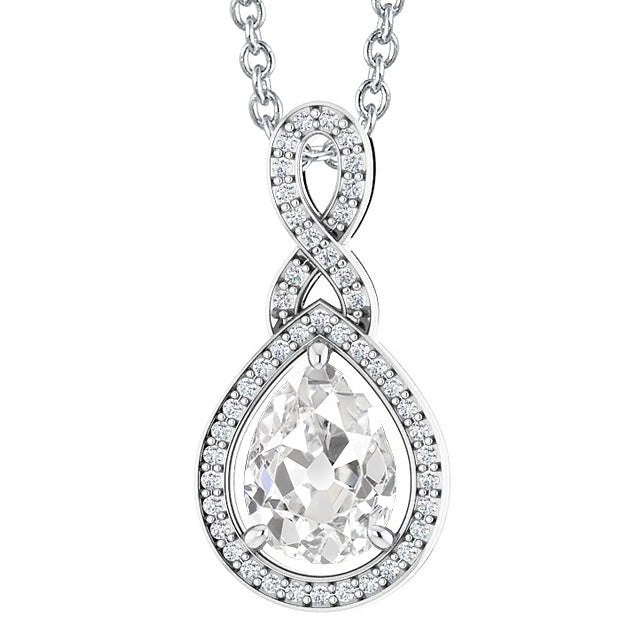 Pear Old Mine Cut Halo Diamond Pendant