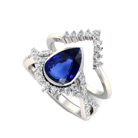 Pear Sapphire Engagement Ring Set 3 Ct With Enhancer Bezel