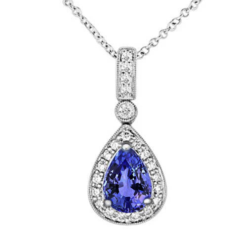 New Pear Tanzanite And Natural Earth Mined Diamond Pendant Necklace 6.08 Carats