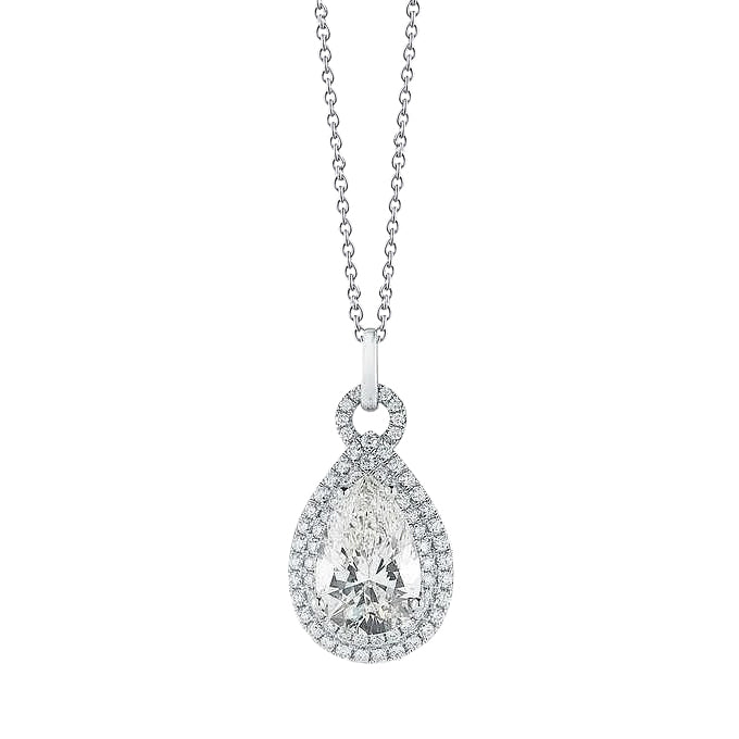 Pear With Round Cut Natural Earth Mined Diamond Pendant Necklace 5.5 Carat White Gold 14K