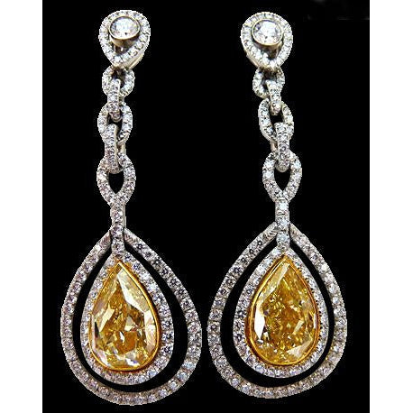 Pear Yellow Canary Dangle Earrings 8.50 Carats VS1