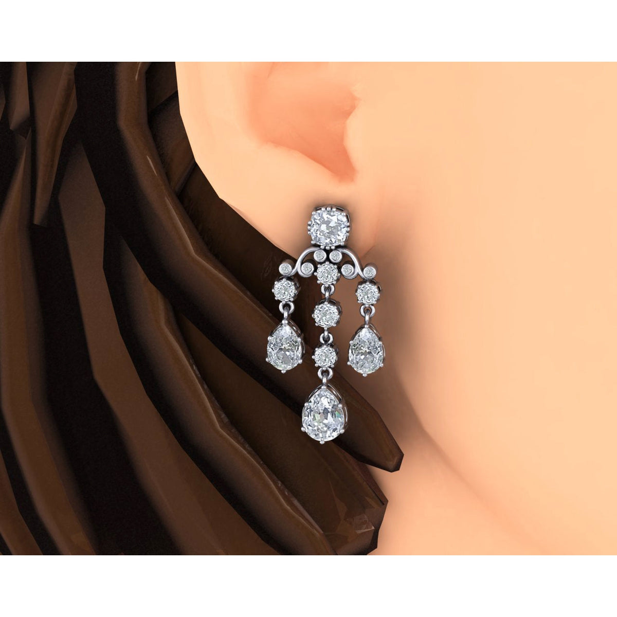 Pear, Cushion Old Miner Diamond Chandelier Earrings