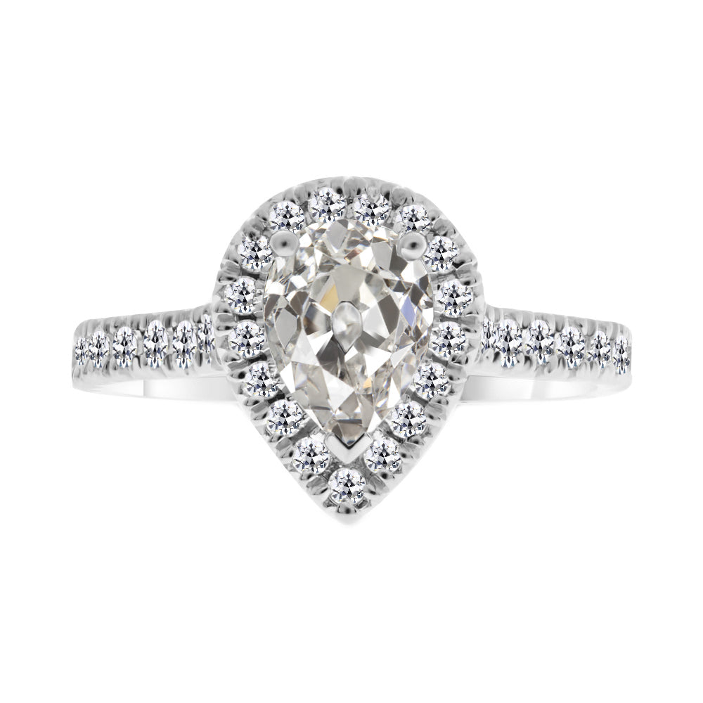 Pear & Round Old Mine Cut Halo Diamond Engagement Ring 3.50 Carats