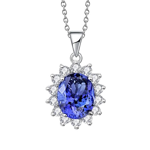 Pendant 27.50 Carats Oval Tanzanite With Natural Earth Mined Diamonds White Gold 14K