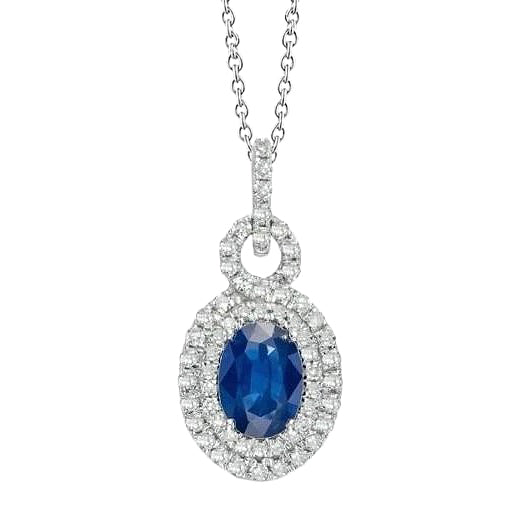 Pendant Necklace Ceylon Blue Sapphire Natural Earth Mined Diamond 3 Carats White Gold 14K