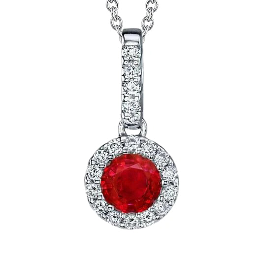 Pendant Necklace Round Cut 6.80 Ct. Ruby And Natural Earth Mined Diamonds Gold White 14K