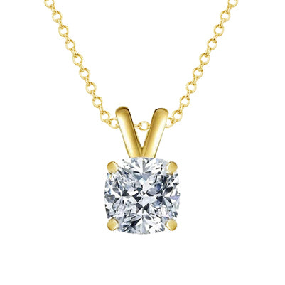 Pendant Necklace With Chain 3 Carat Big Lab Grown Diamond Yellow Gold 14K