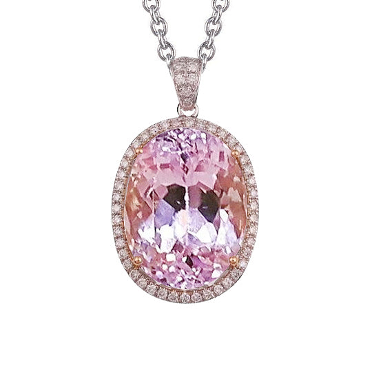 Pendant Necklace With Chain 35.25 Carats Kunzite With Natural Earth Mined Diamonds