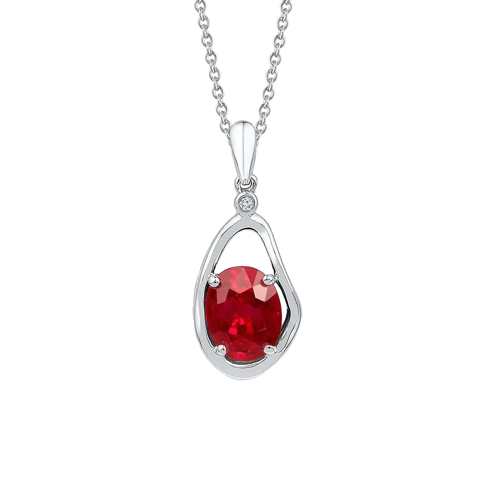Pendant Necklace With Chain Ruby And Natural Earth Mined Diamonds 2.55 Carats WG 14K