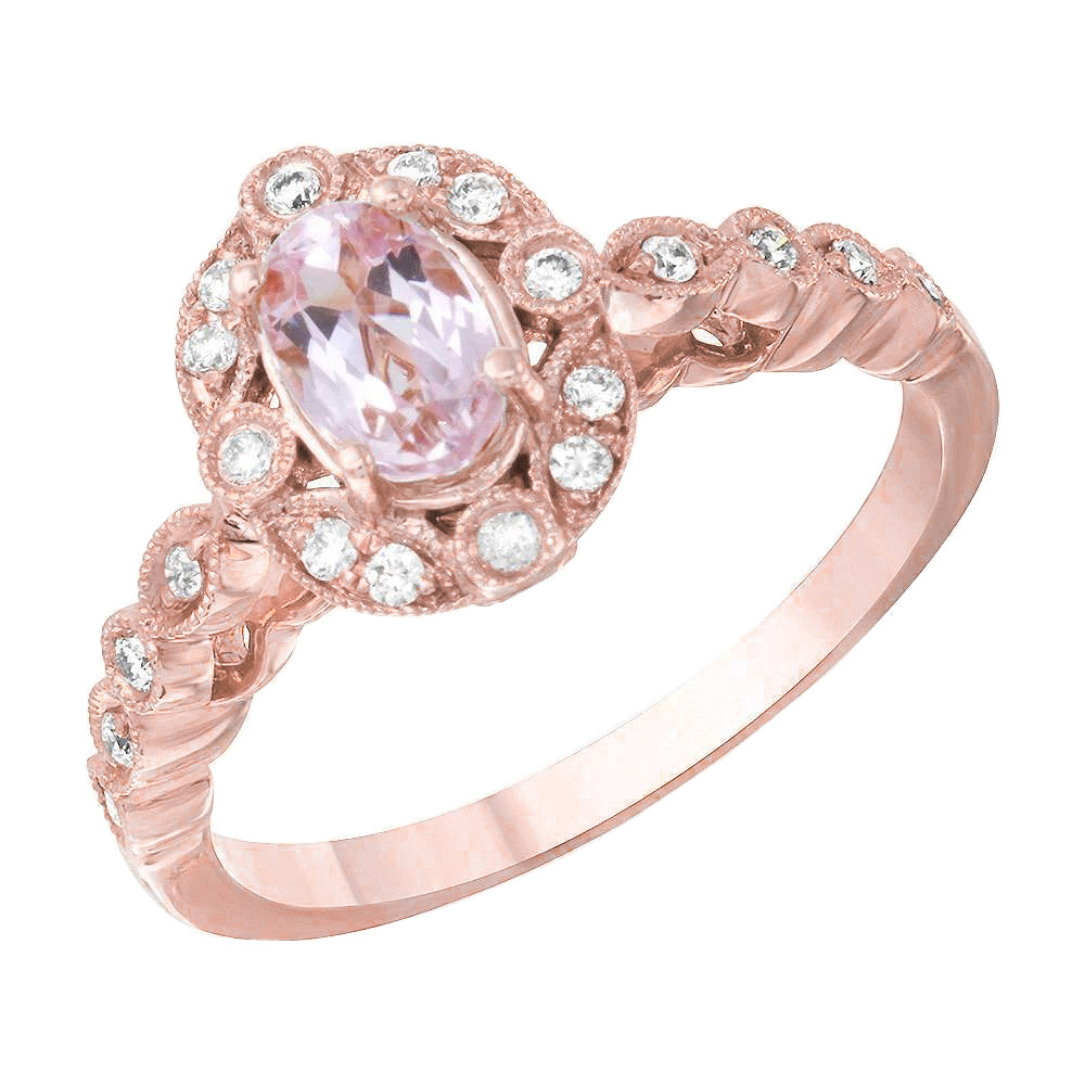 Sparkling Unique Lady’s Pink Kunzite And Bezel Diamonds Ring Rose Gold