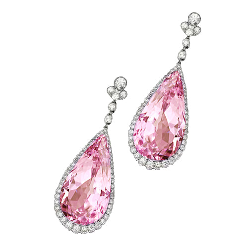 Female new Anniversary Pink Kunzite Diamond Dangle Women Earring White Gold