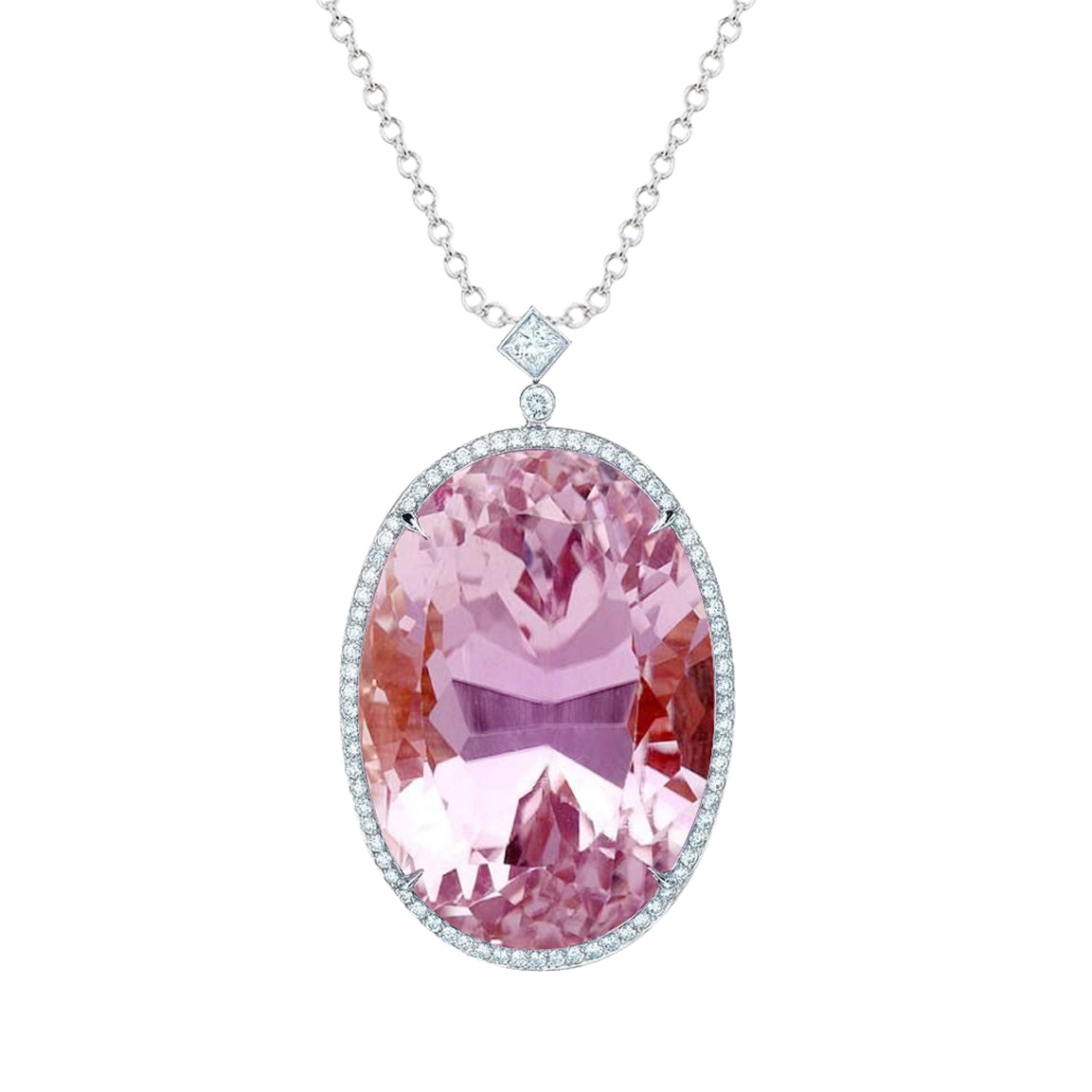 Pink Kunzite With Natural Earth Mined Diamonds 21.00 Ct Pendant Necklace White Gold 14K