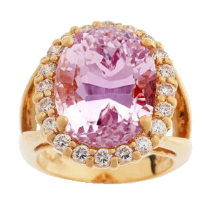 Pink Oval Kunzite With Diamond Wedding Ring Brilliant Engagement Yellow Gold