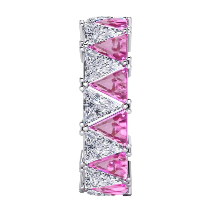 Trilliant Pink Sapphire Diamond Eternity Band 9 Ct Gemstone Jewelry