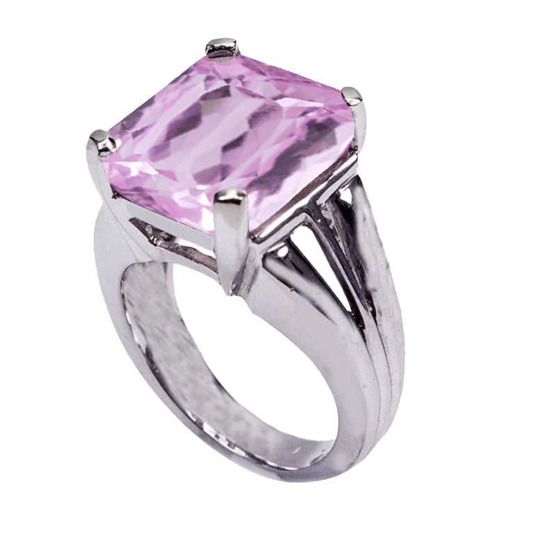 Princess Cut Sparkling Unique Lady’s Solitaire Kunzite Ring White Gold