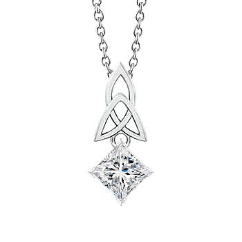Princess Cut Natural Earth Mined Diamond Knot Pendant 1.0 Carat Carat White Gold 14K